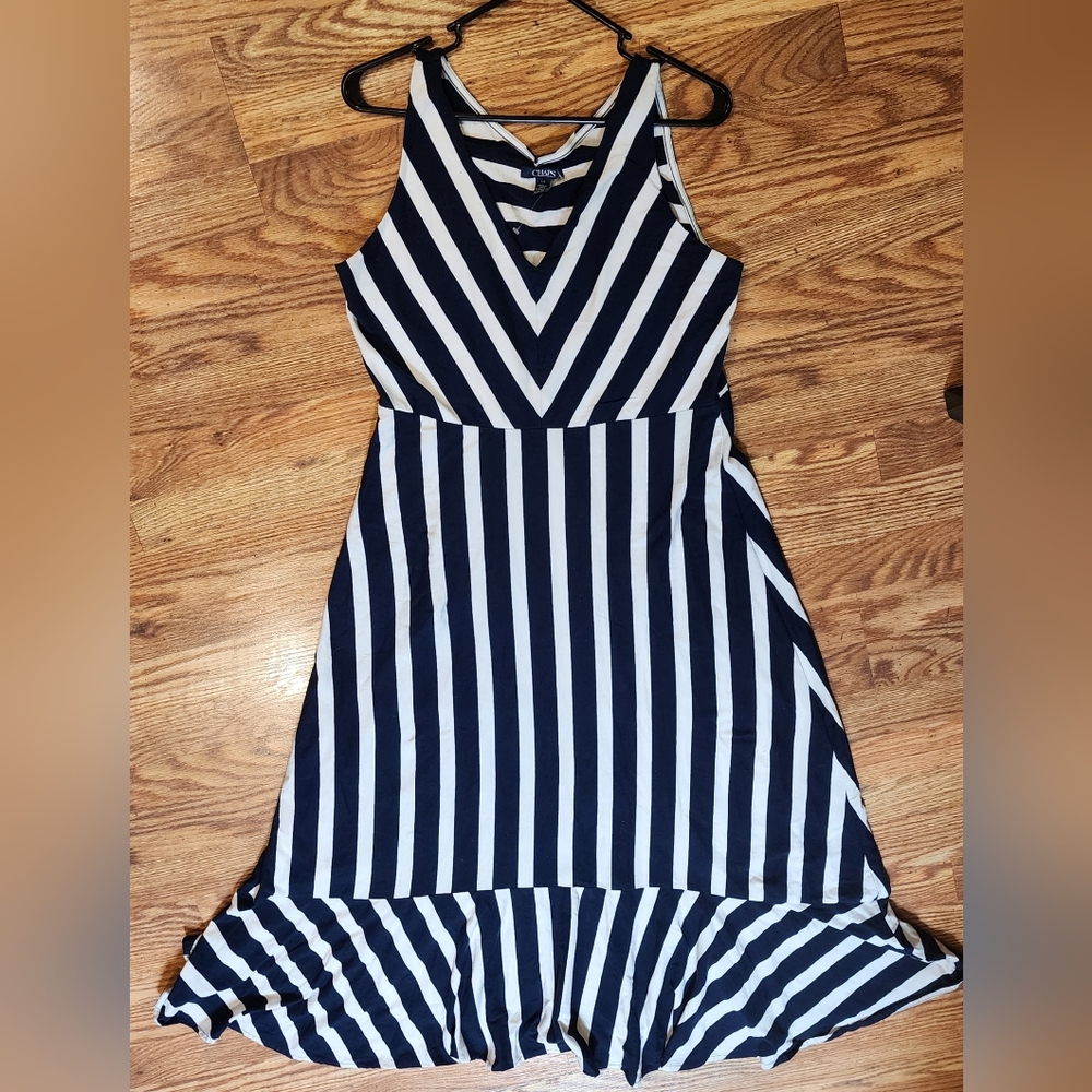 CHAPS Navy Blue & White Nautical Striped Maxi Dress Women's Size L - Picture 5 of 6